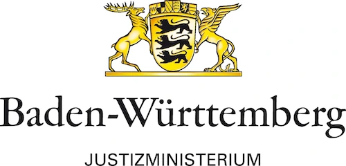 Logo Justizministerium Baden-Württemberg mit Landeswappen, Referenzkunde der Gisbo Softwarelösungen